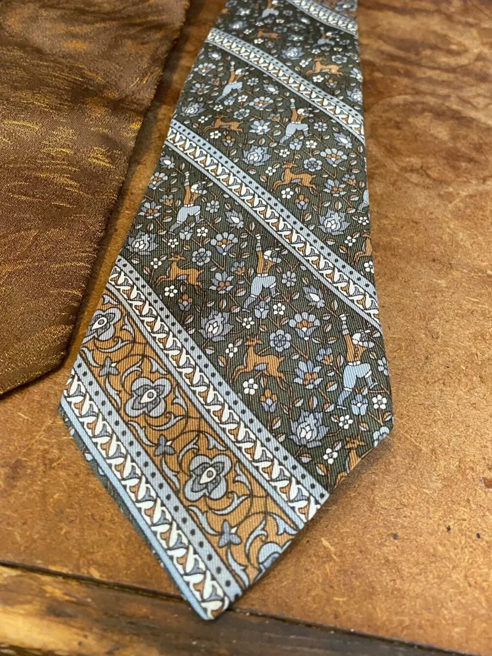 LOT FIVE Vintage Ties Macy's Croydon Tootal Westminster Silk Gold Brown Plaid